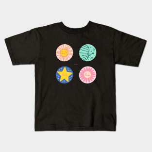 Sun + Moon+ Star + Flower Sticker Set Kids T-Shirt